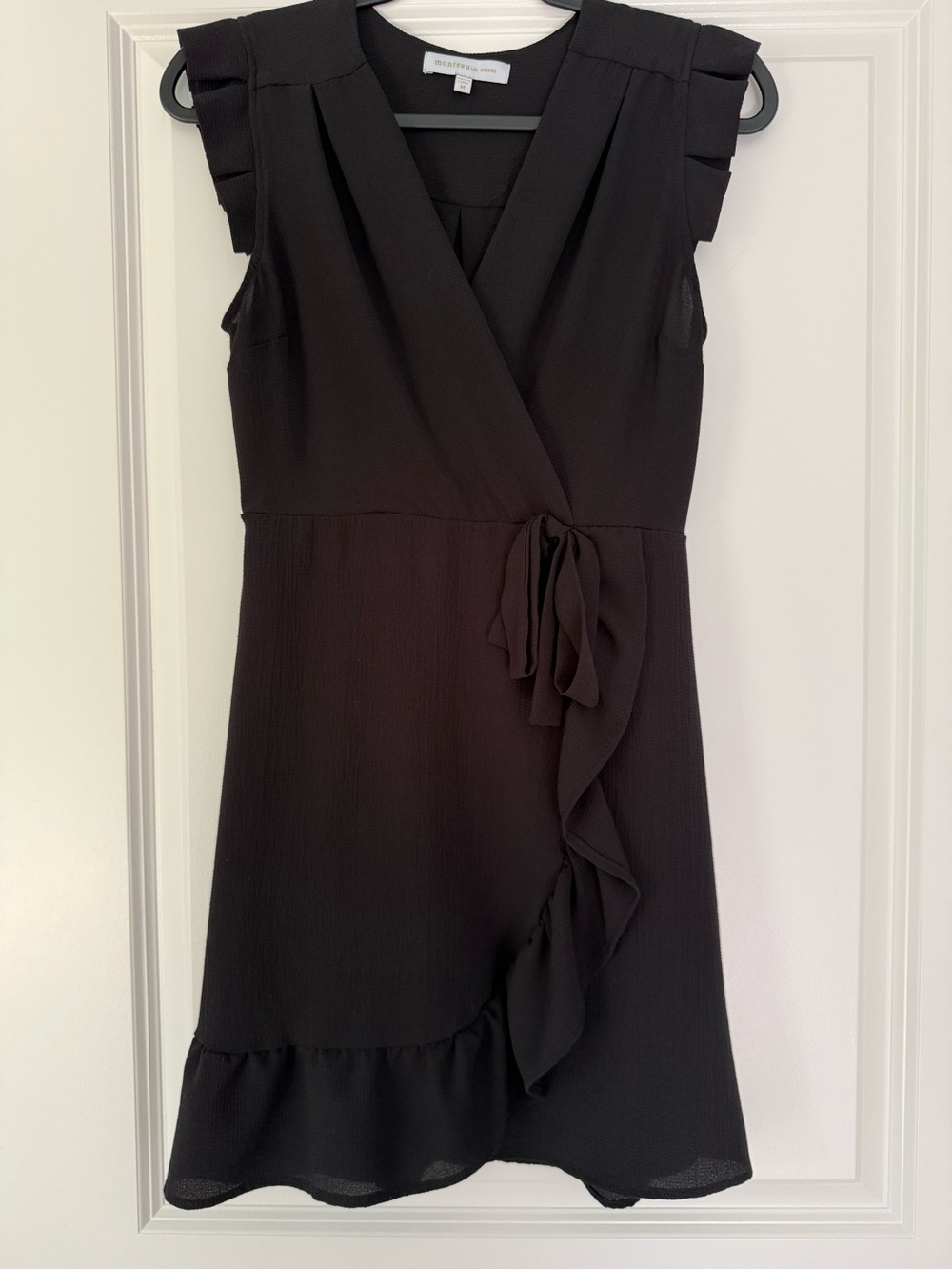 Monteau Black Ruffle Wrap-Style Mini Dress